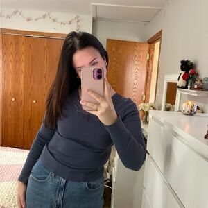 Subdued Blue Lace Trim Top